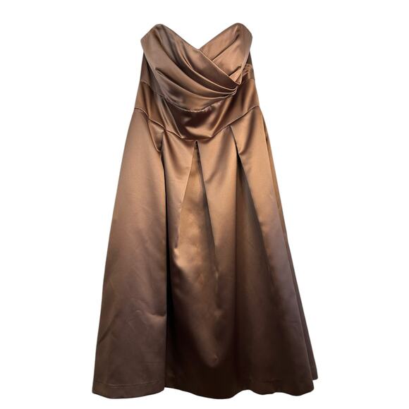 After Six Latte Strapless Satin Tea Length Cocktail Dress - Size 16 - Picture 13 of 13